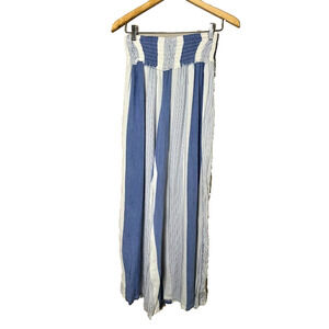 Ocean Drive Striped Wide Leg Pants Smocked Waist Blue White Boho Beachy Medium